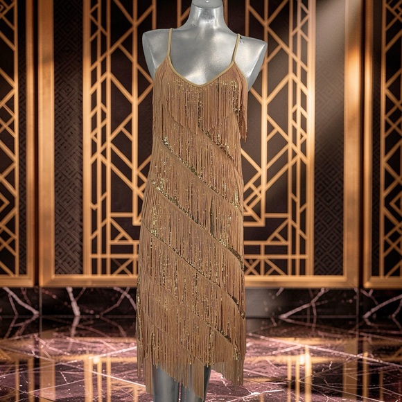 Anna-Kaci Dresses & Skirts - Anna Kaci Elegant Gold Fringe Dress size L